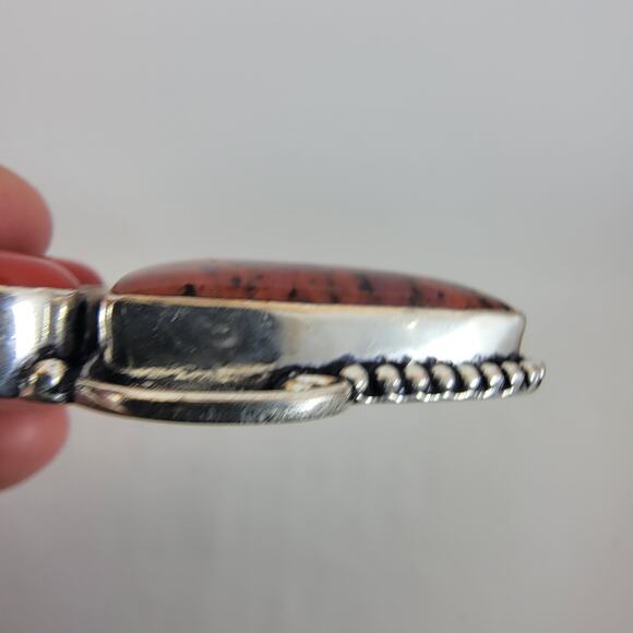 Handmade Silver Pendant Necklace with Red Jasper, Carnelian & 925 Sterling Chain - Picture 8 of 10